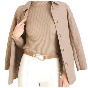 CHICO'S Elegant TAUPE LEATHER Gold BUCKLE BELT Size L - NEW